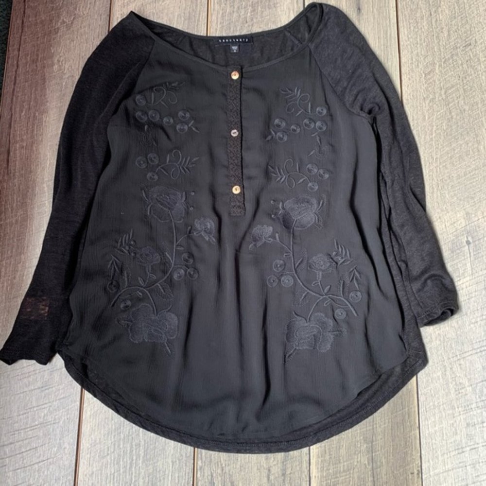 Sanctuary Black Embroidered Long Sleeve Top Small
